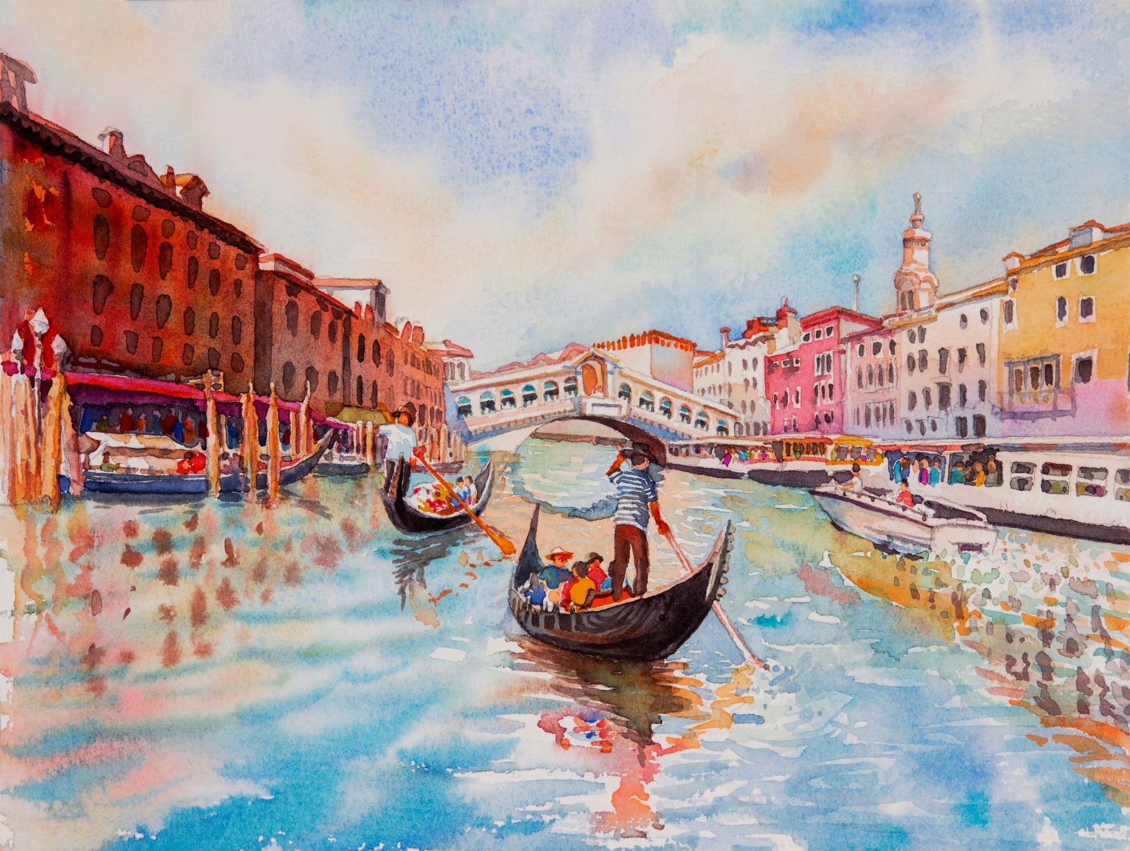 Gondola Venice Painting - Meri Deewar 4 : 3 Horizontal Premium Wall Art Canvas by MeriDeewar