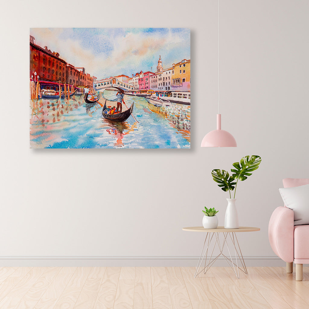 Gondola Venice Painting - Meri Deewar 4 : 3 Horizontal Premium Wall Art Canvas by MeriDeewar