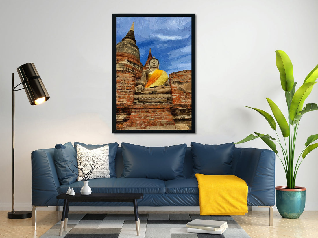 Great Buddha Statue Painting-Meri Deewar 2 : 3 Vertical Premium Wall Art Canvas by MeriDeewar