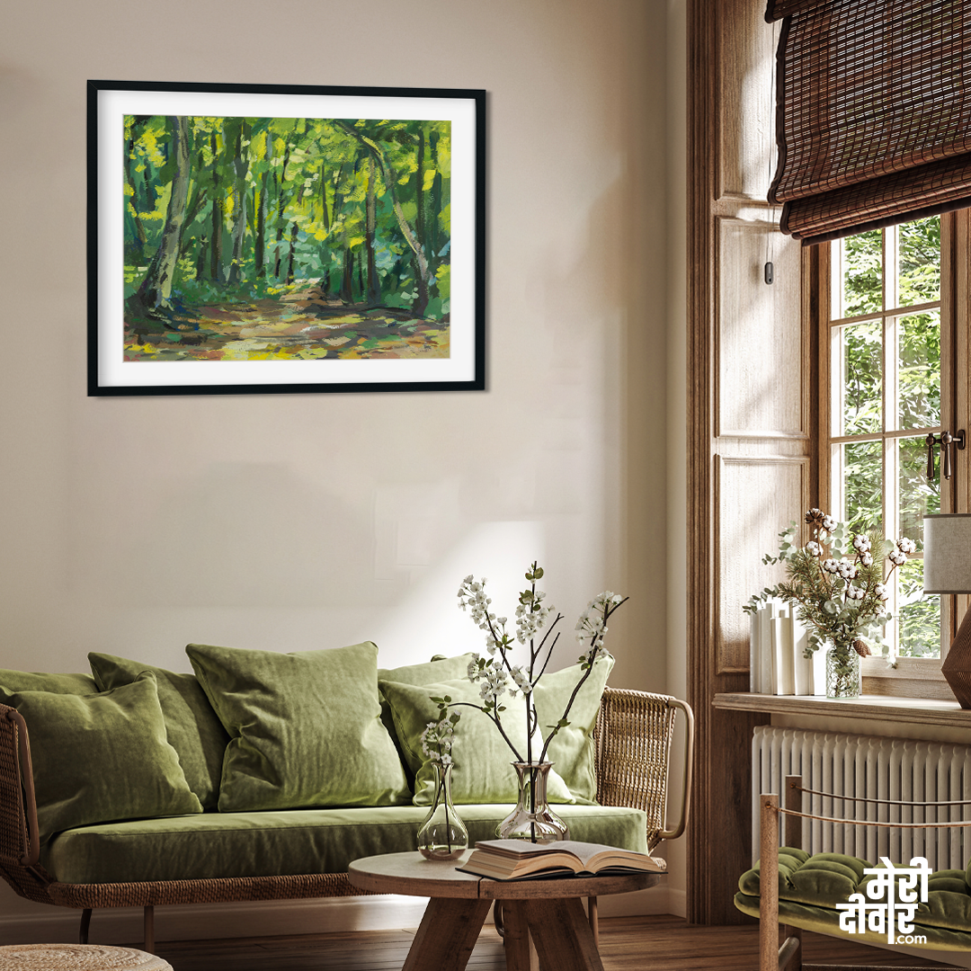 Green Forest Gouache Painting 4 : 3 Horizontal Premium Wall Art Canvas by MeriDeewar