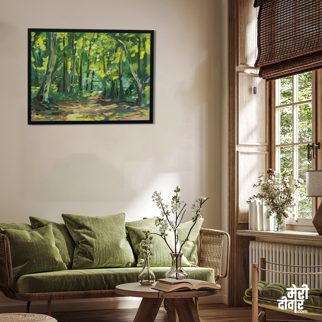 Green Forest Gouache Painting 4 : 3 Horizontal Premium Wall Art Canvas by MeriDeewar