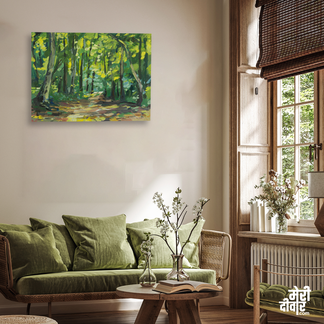 Green Forest Gouache Painting 4 : 3 Horizontal Premium Wall Art Canvas by MeriDeewar