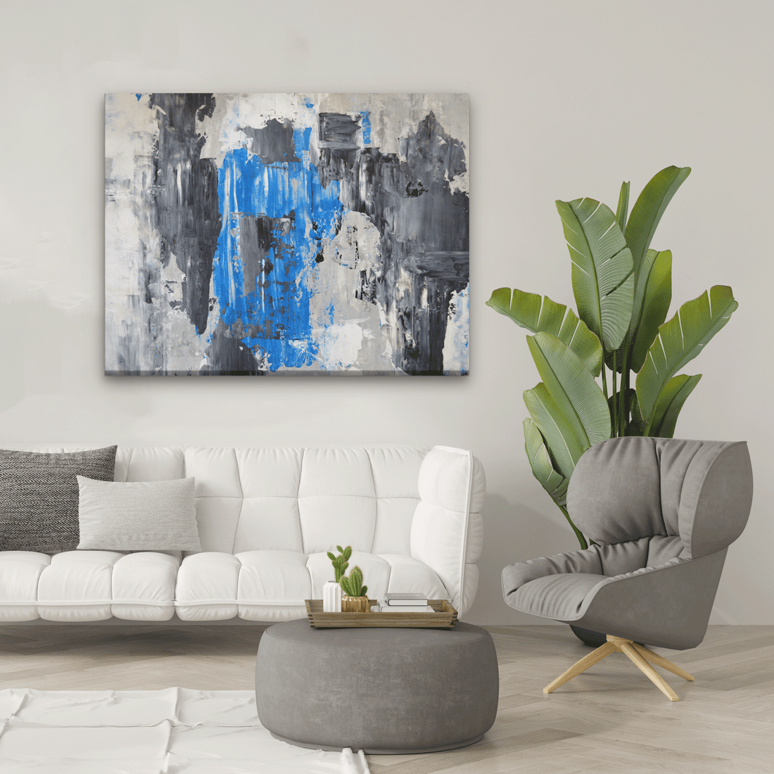 Grey Blue Abstract Paintings 4 : 3 Horizontal Premium Wall Art Canvas by MeriDeewar