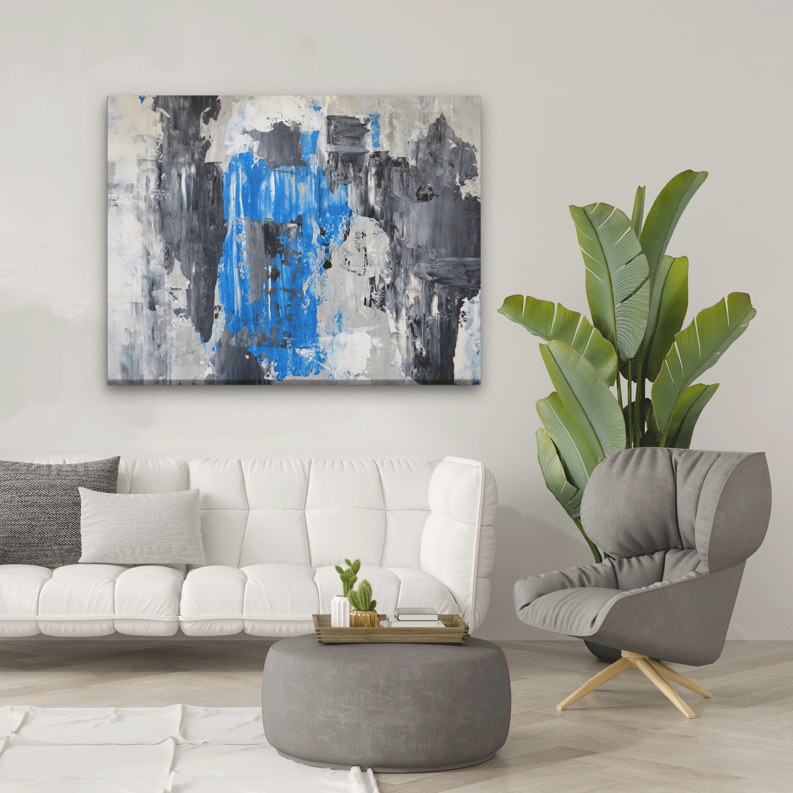 Grey Blue Abstract Paintings 4 : 3 Horizontal Premium Wall Art Canvas by MeriDeewar
