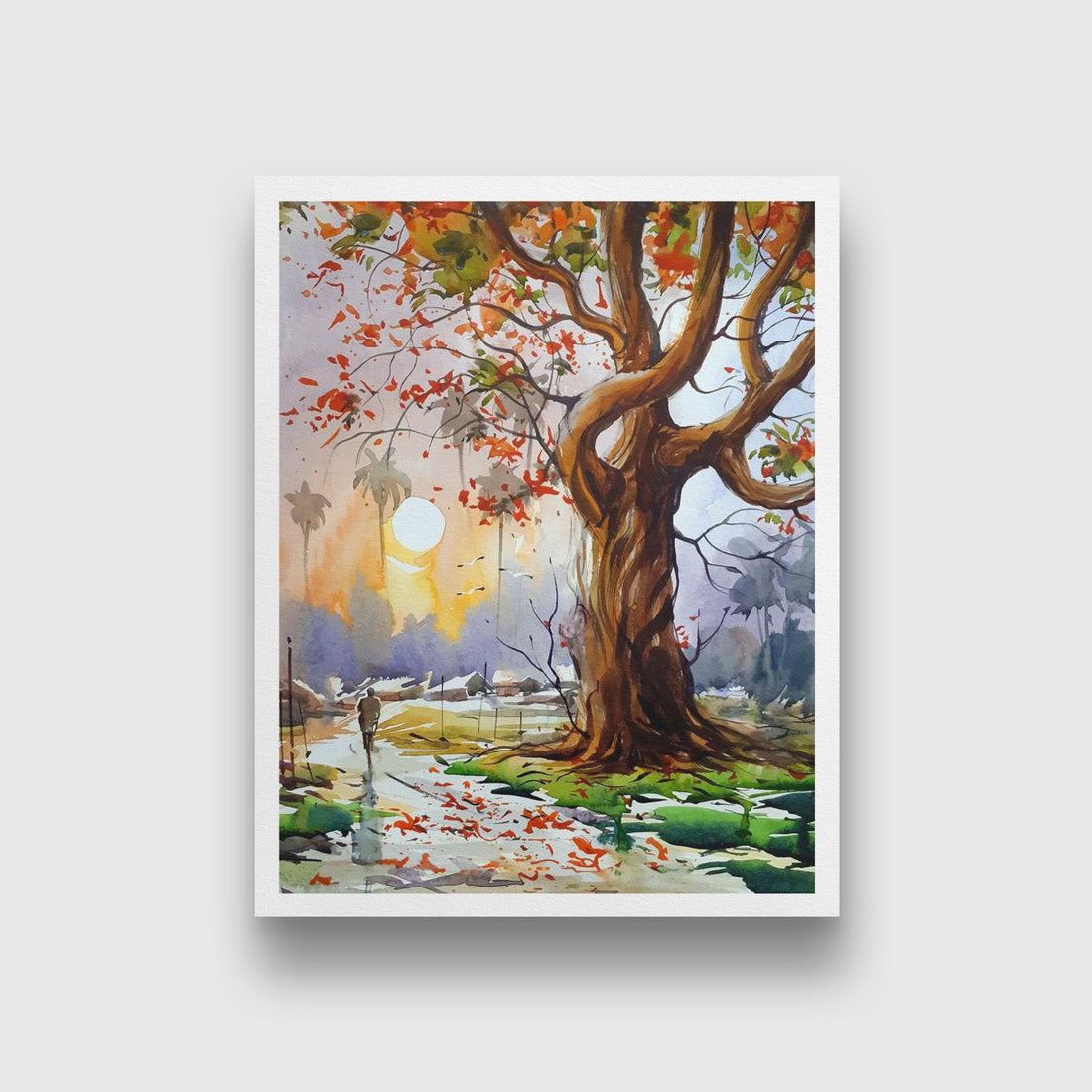 Grishma Watercolour landscape Painting - Meri Deewar 3 : 4 Vertical Premium Wall Art Canvas by MeriDeewar