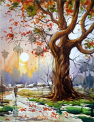 Grishma Watercolour landscape Painting - Meri Deewar 3 : 4 Vertical Premium Wall Art Canvas by MeriDeewar