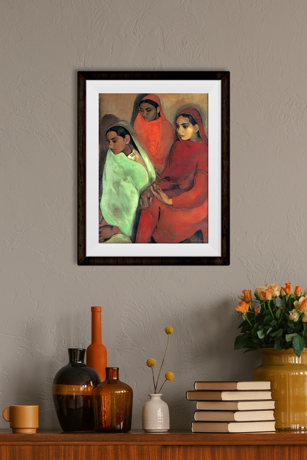 Group of Three Girls Painting - Meri Deewar 4 X 5.5 Vertical Premium Wall Art Canvas by MeriDeewar