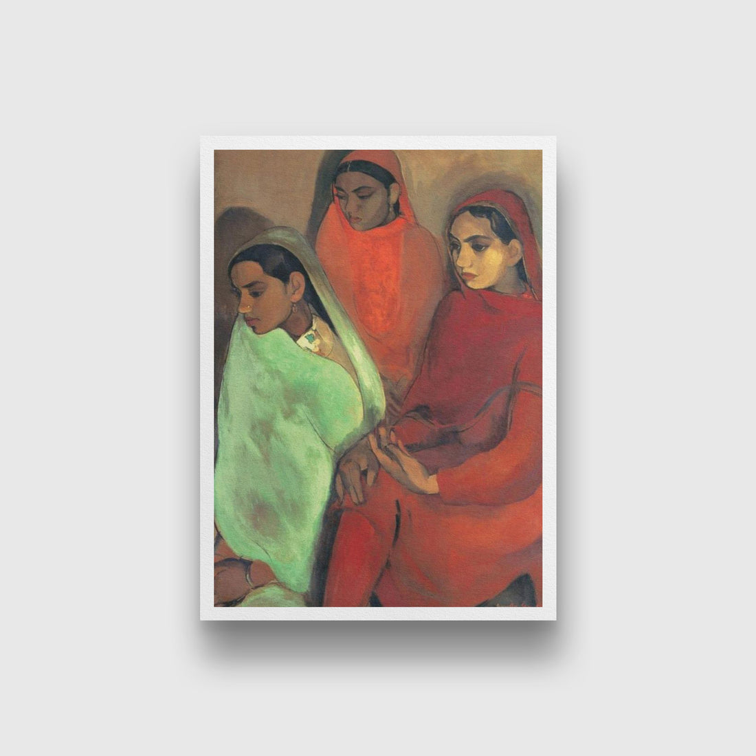 Group of Three Girls Painting - Meri Deewar 4 X 5.5 Vertical Premium Wall Art Canvas by MeriDeewar