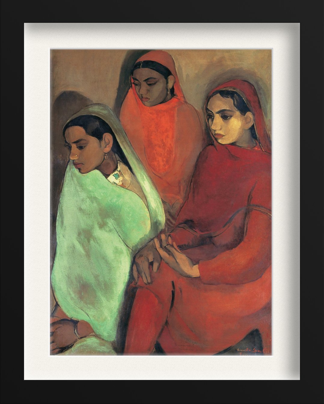 Group of Three Girls Painting - Meri Deewar 4 X 5.5 Vertical Premium Wall Art Canvas by MeriDeewar
