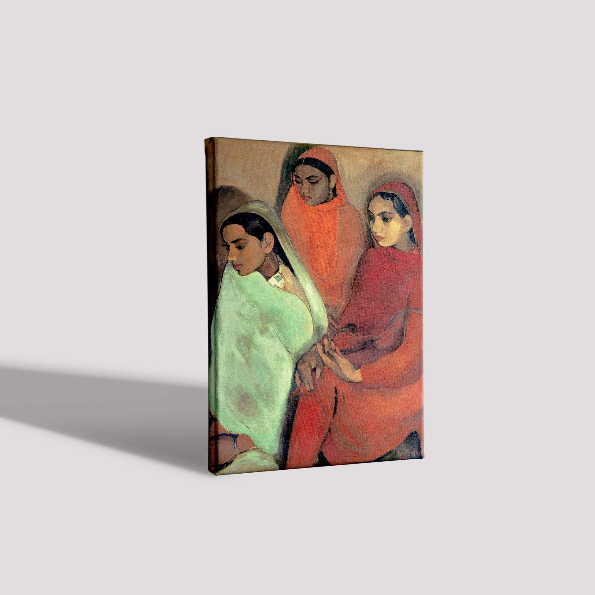 Group of Three Girls Painting - Meri Deewar 4 X 5.5 Vertical Premium Wall Art Canvas by MeriDeewar