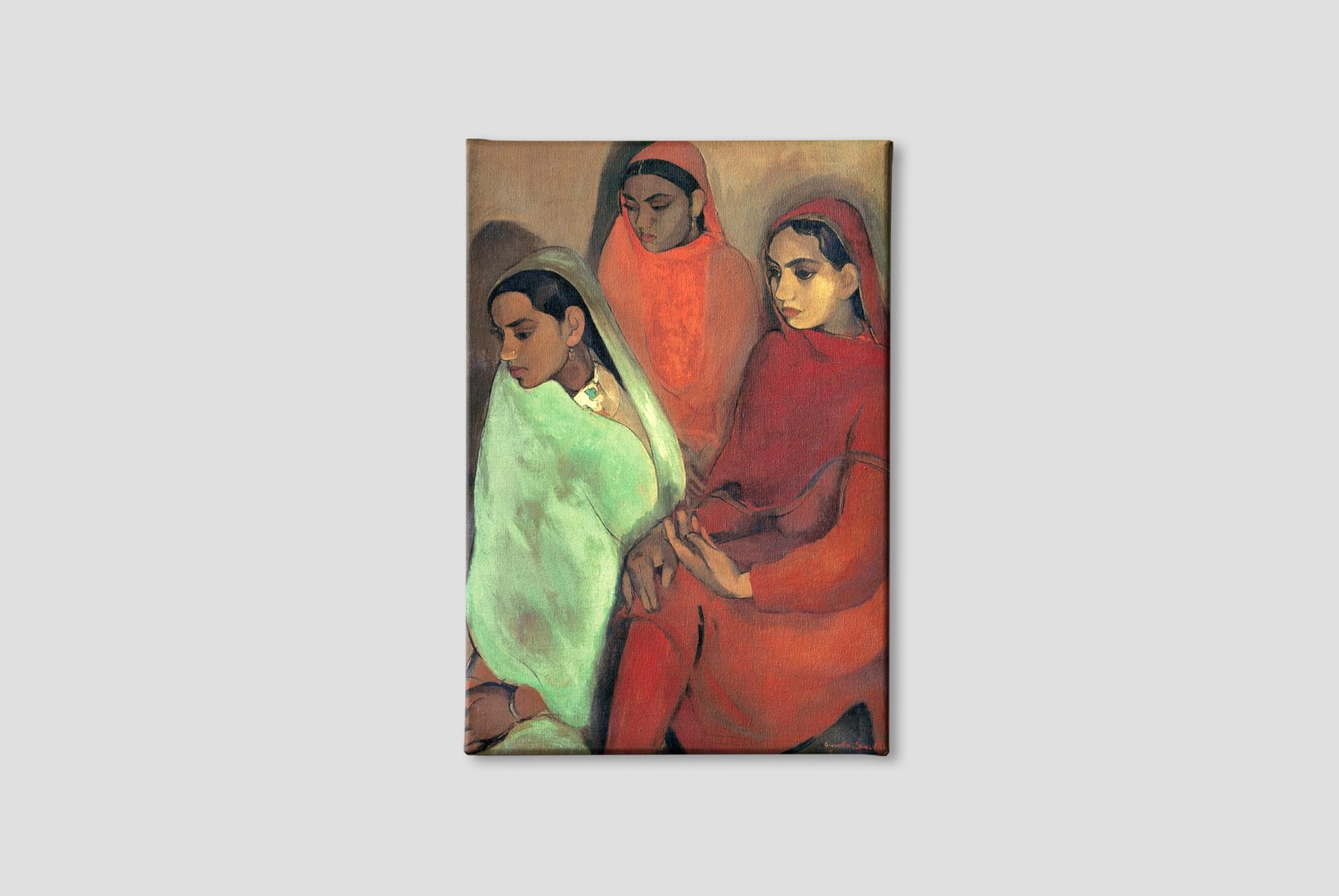 Group of Three Girls Painting - Meri Deewar 4 X 5.5 Vertical Premium Wall Art Canvas by MeriDeewar