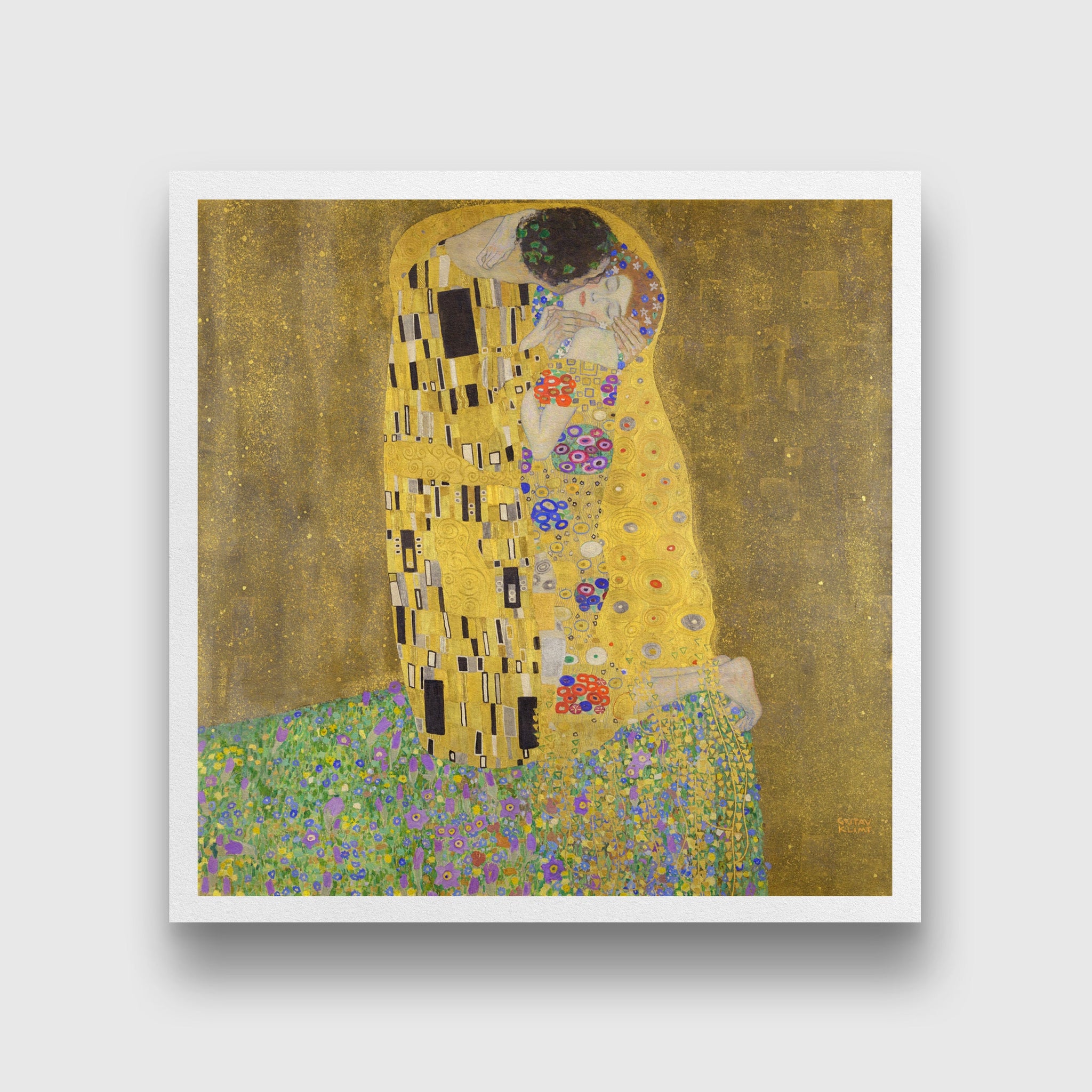 Gustav Klimt_s The Kiss painting 1 : 1 Square Premium Wall Art Canvas by MeriDeewar