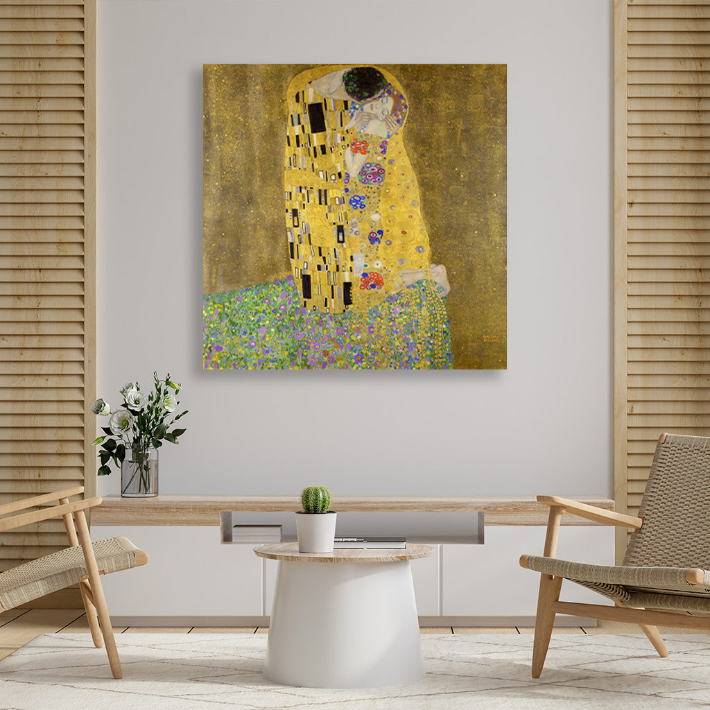 Gustav Klimt_s The Kiss painting 1 : 1 Square Premium Wall Art Canvas by MeriDeewar