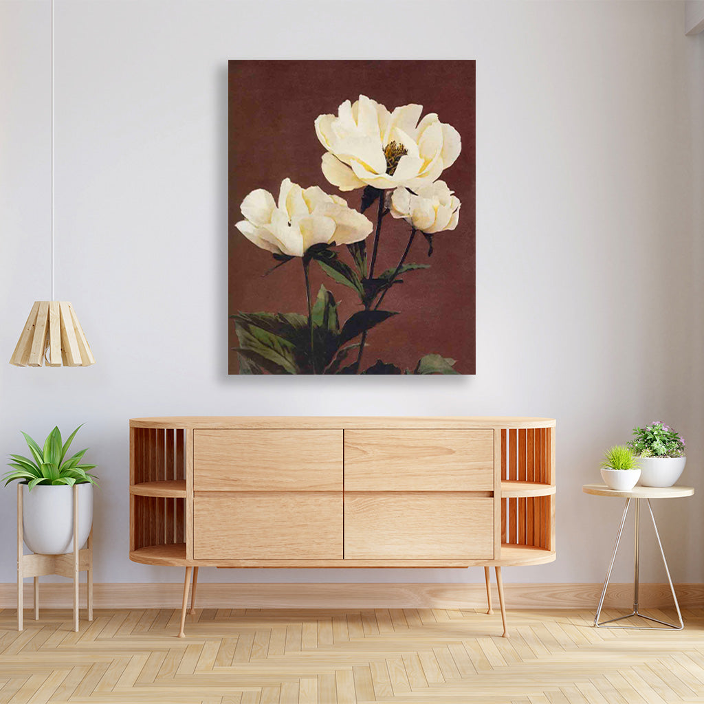 Hærdaceous Peony painting 4 :5 Vertical Premium Wall Art Canvas by MeriDeewar