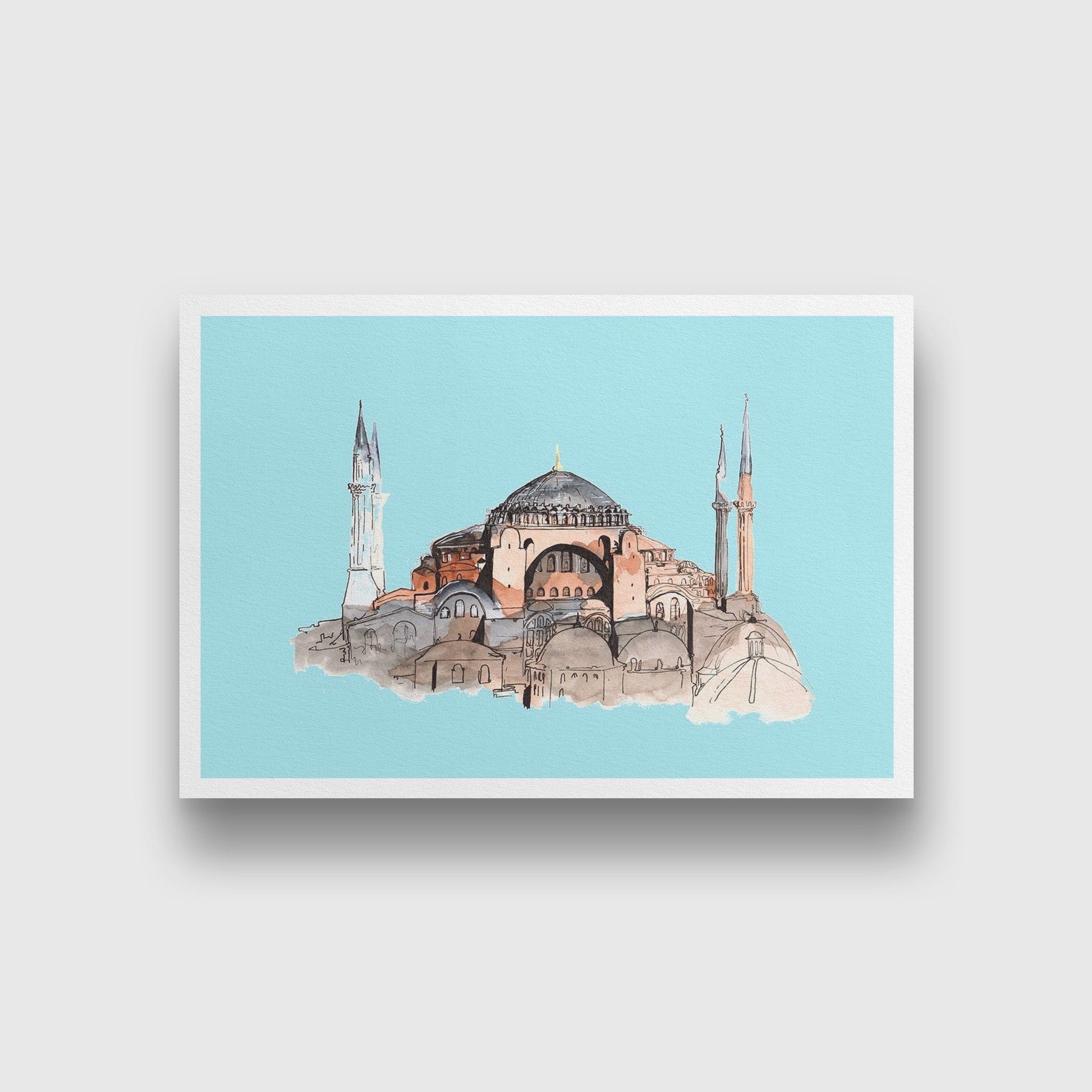 Hagia Sophia Illustration Painting - Meri Deewar 3 : 2 Horizontal Premium Wall Art Canvas by MeriDeewar