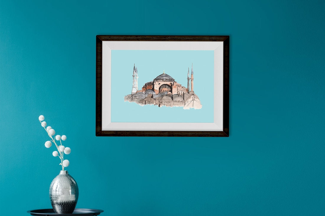 Hagia Sophia Illustration Painting - Meri Deewar 3 : 2 Horizontal Premium Wall Art Canvas by MeriDeewar