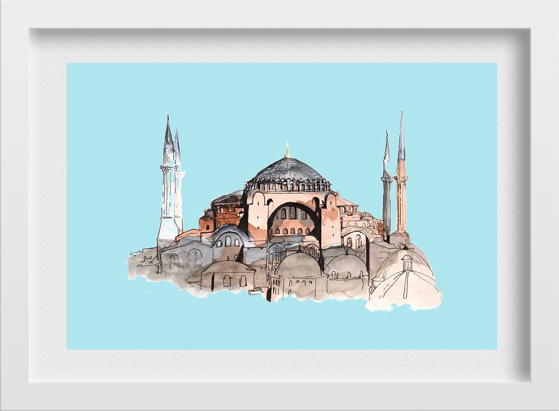 Hagia Sophia Illustration Painting - Meri Deewar 3 : 2 Horizontal Premium Wall Art Canvas by MeriDeewar
