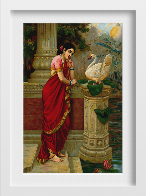 Hamsa damayanti By Raja Ravi Varma Painting - Meri Deewar 2 : 3 Vertical Premium Wall Art Canvas by MeriDeewar