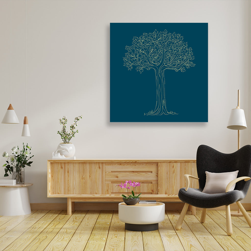 Hand Drawn Tree painting 1 : 1 Square Premium Wall Art Canvas by MeriDeewar
