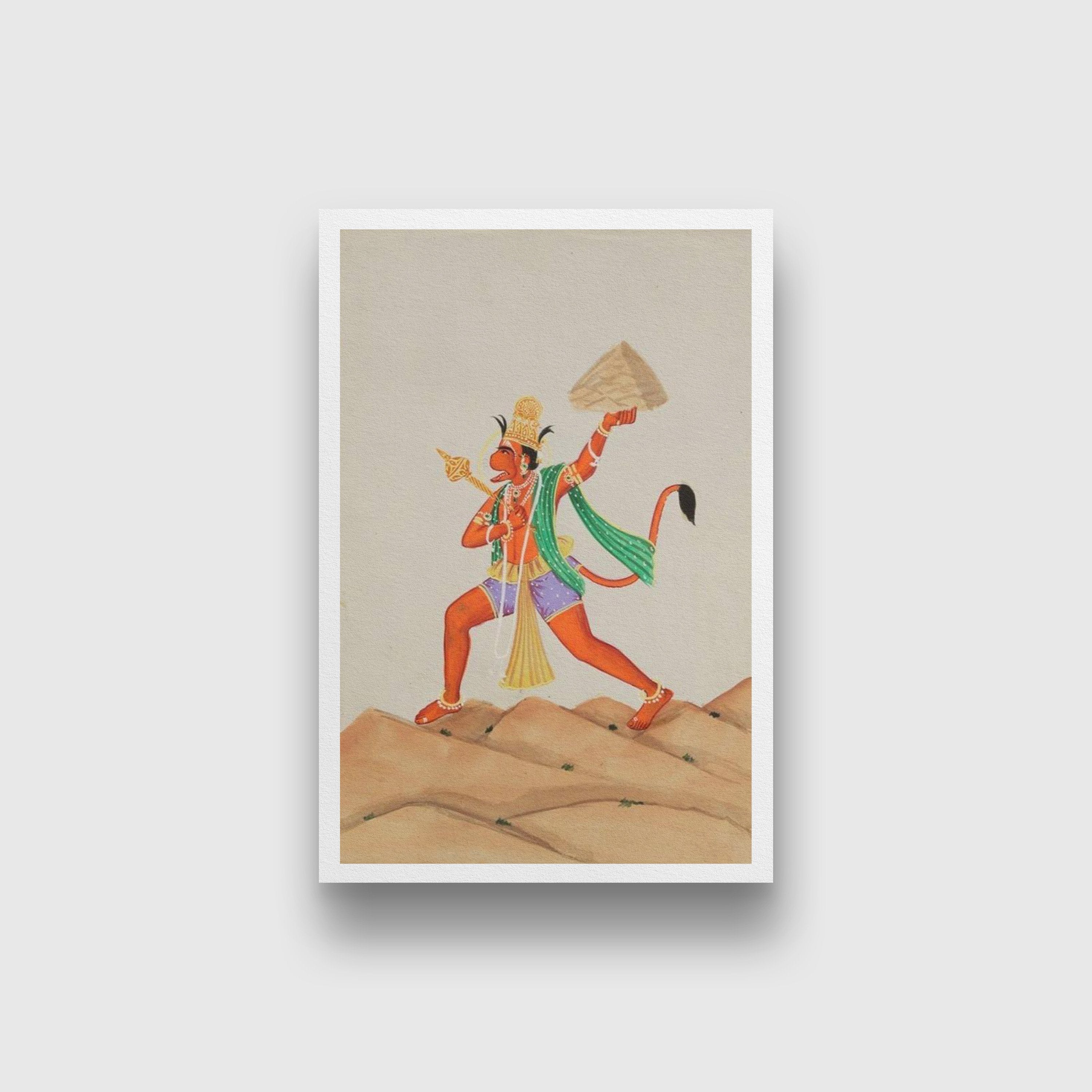 Hanuman carrying the mountain Painting - Meri Deewar 2 : 3 Vertical Premium Wall Art Canvas by MeriDeewar