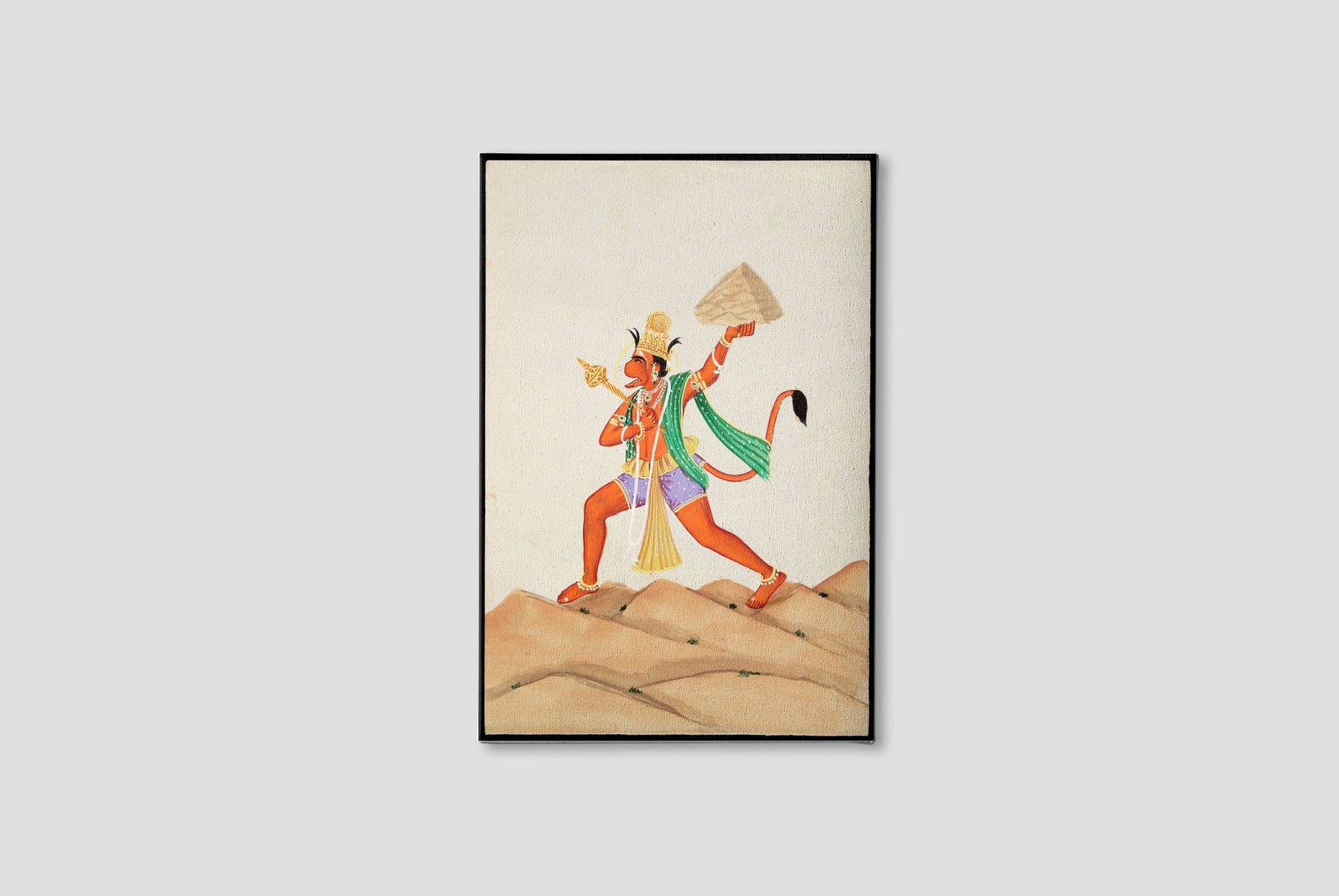 Hanuman carrying the mountain Painting - Meri Deewar 2 : 3 Vertical Premium Wall Art Canvas by MeriDeewar