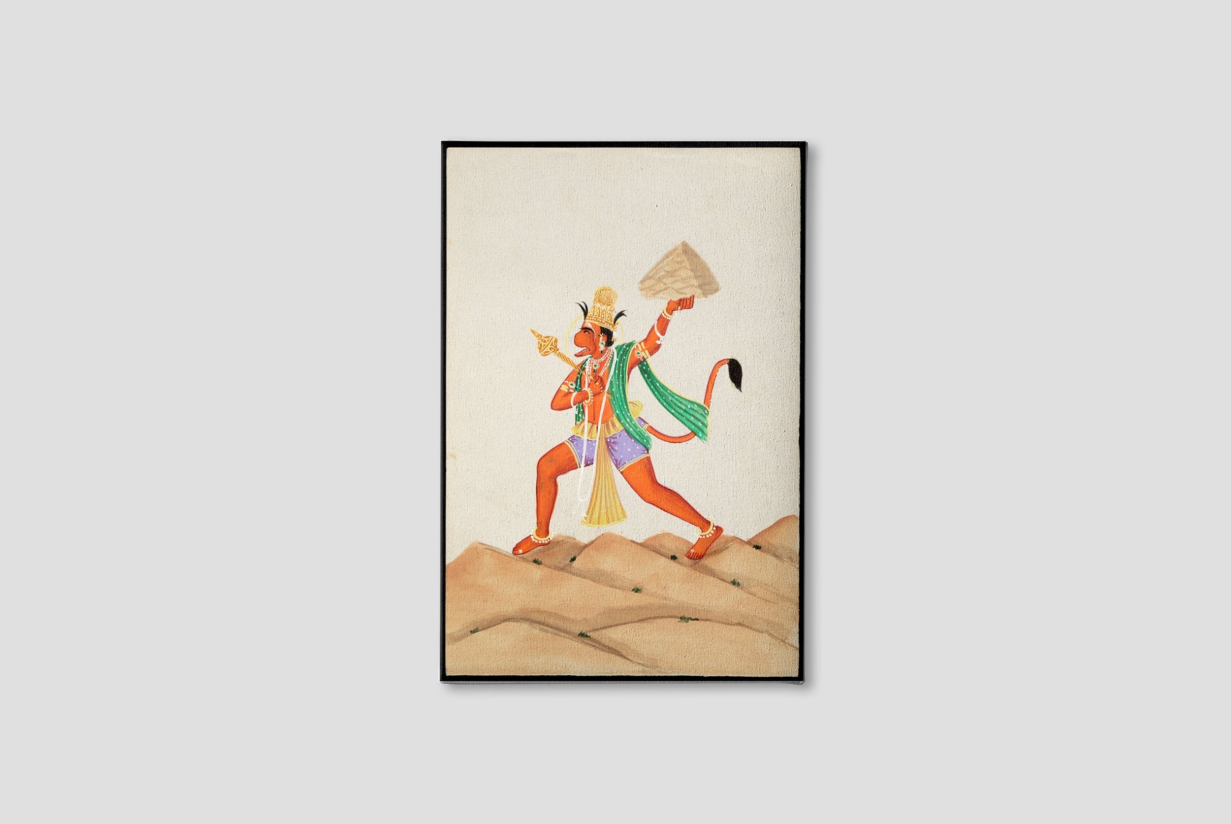 Hanuman carrying the mountain Painting - Meri Deewar 2 : 3 Vertical Premium Wall Art Canvas by MeriDeewar