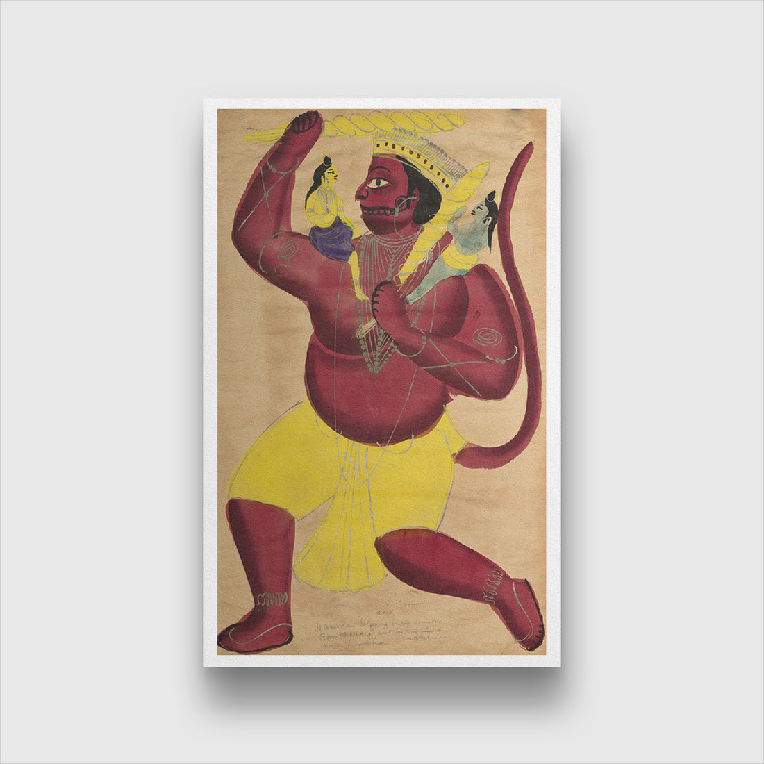 Hanuman Painting 1 : 2 Vertical Premium Wall Art Canvas by MeriDeewar