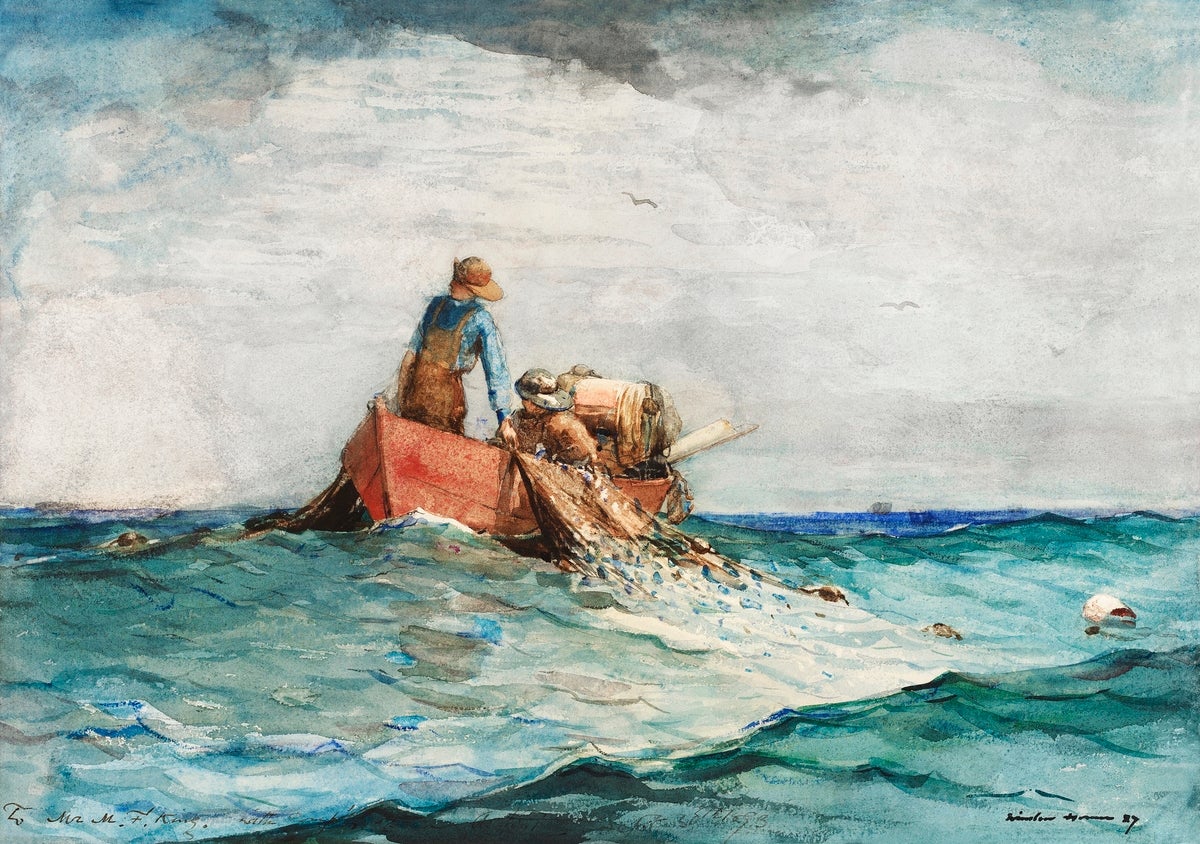 Hauling in the Nets painting - Meri Deewar 3 : 2 Horizontal Premium Wall Art Canvas by MeriDeewar