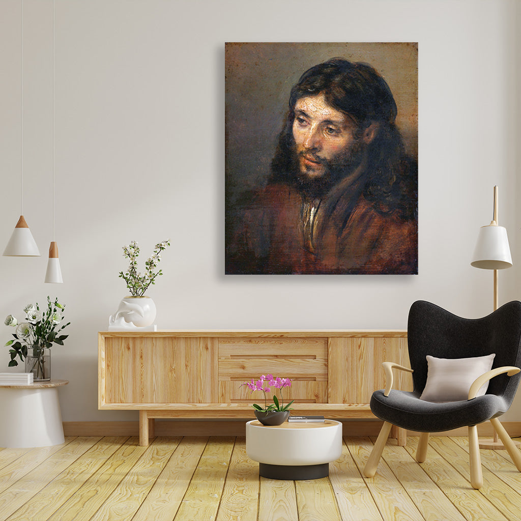 Head Of Christ Painting - Meri Deewar 1 : 1 Square Premium Wall Art Canvas by MeriDeewar