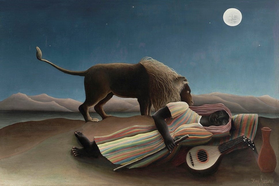 Henri Rousseaus The Sleeping Gypsy Painting - Meri Deewar 3 : 2 Horizontal Premium Wall Art Canvas by MeriDeewar