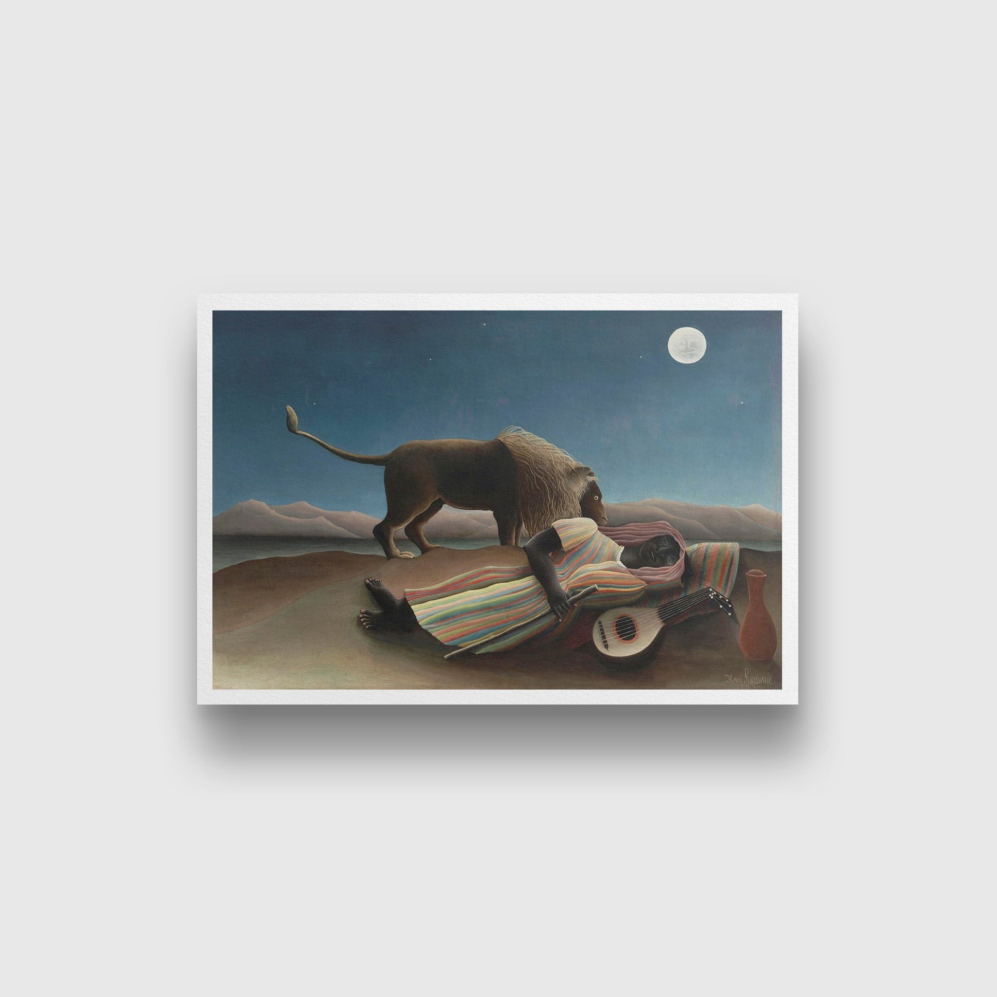 Henri Rousseaus The Sleeping Gypsy Painting - Meri Deewar 3 : 2 Horizontal Premium Wall Art Canvas by MeriDeewar