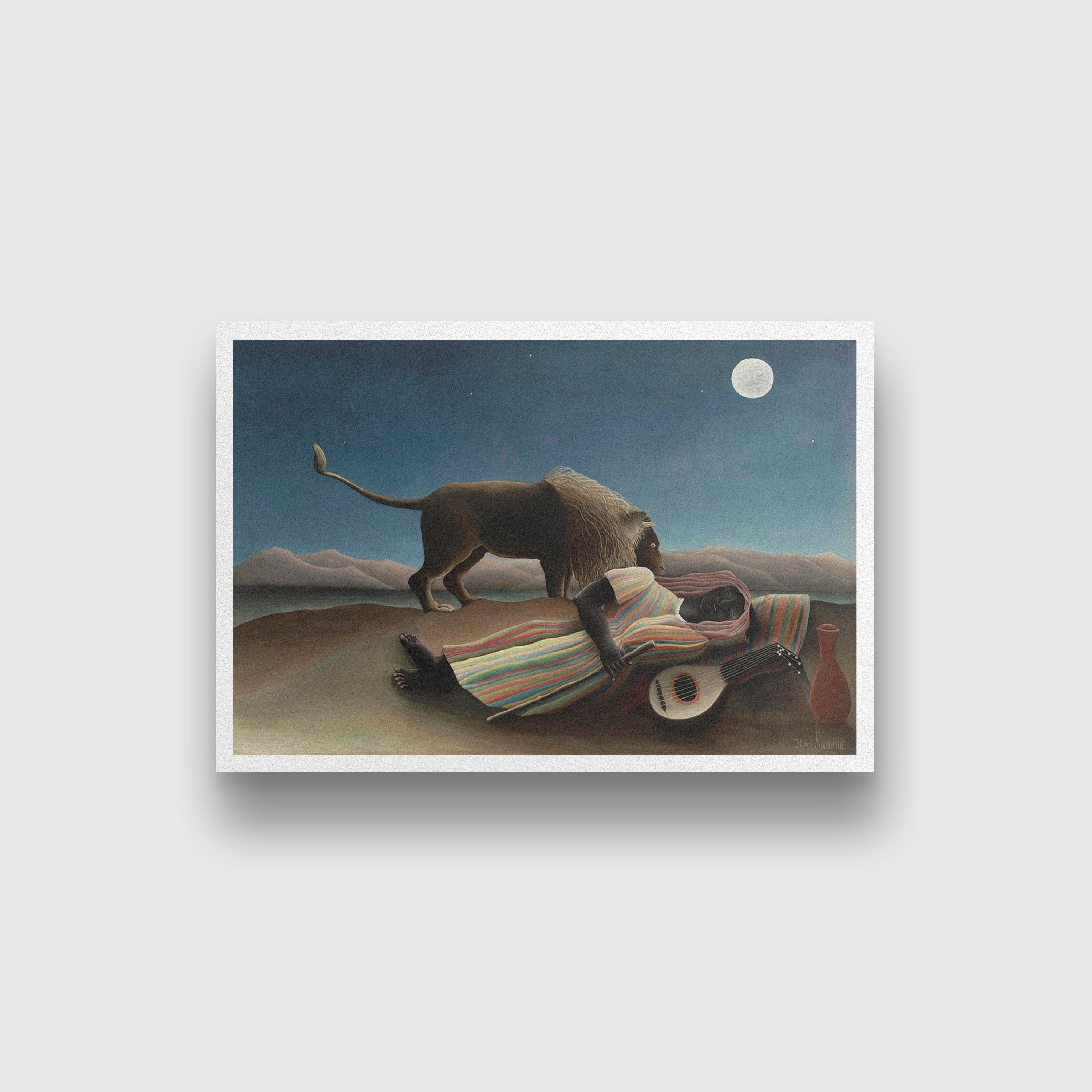 Henri Rousseaus The Sleeping Gypsy Painting - Meri Deewar 3 : 2 Horizontal Premium Wall Art Canvas by MeriDeewar