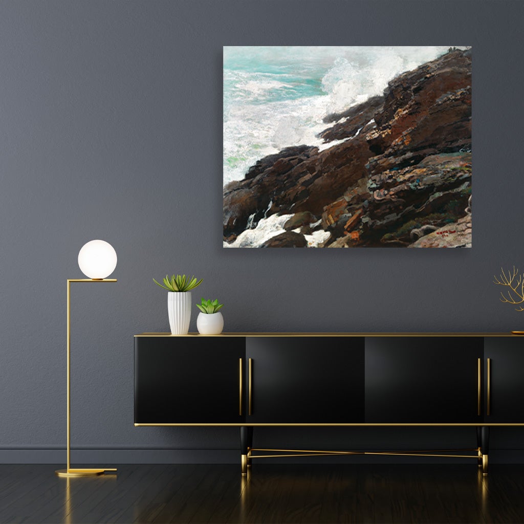 High Cliff Coast of Maine painting - Meri Deewar 5 : 4 Horizontal Premium Wall Art Canvas by MeriDeewar