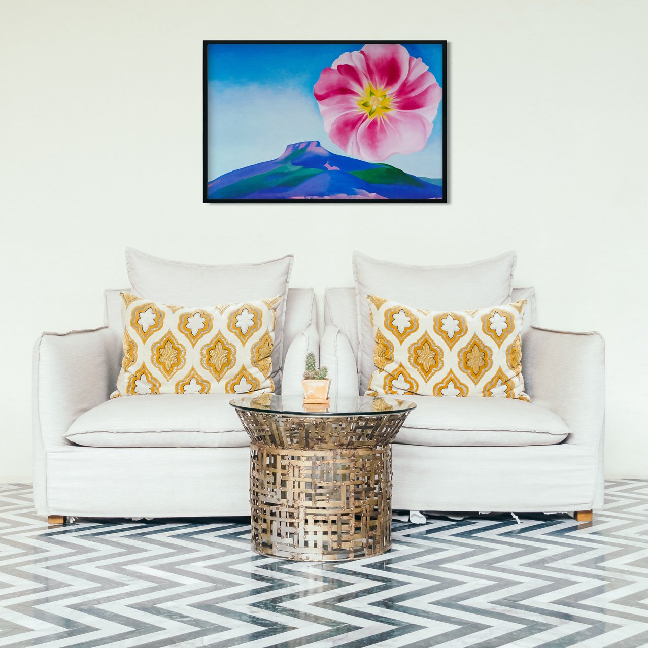 Hollyhock with Pedernal Painting - Meri Deewar 3 : 2 Horizontal Premium Wall Art Canvas by MeriDeewar