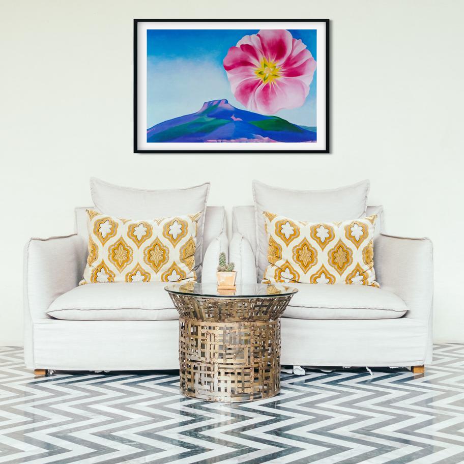 Hollyhock with Pedernal Painting - Meri Deewar 3 : 2 Horizontal Premium Wall Art Canvas by MeriDeewar