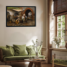 Horse Care in Oriental Market Painting 3 : 2 Horizontal Premium Wall Art Canvas by MeriDeewar