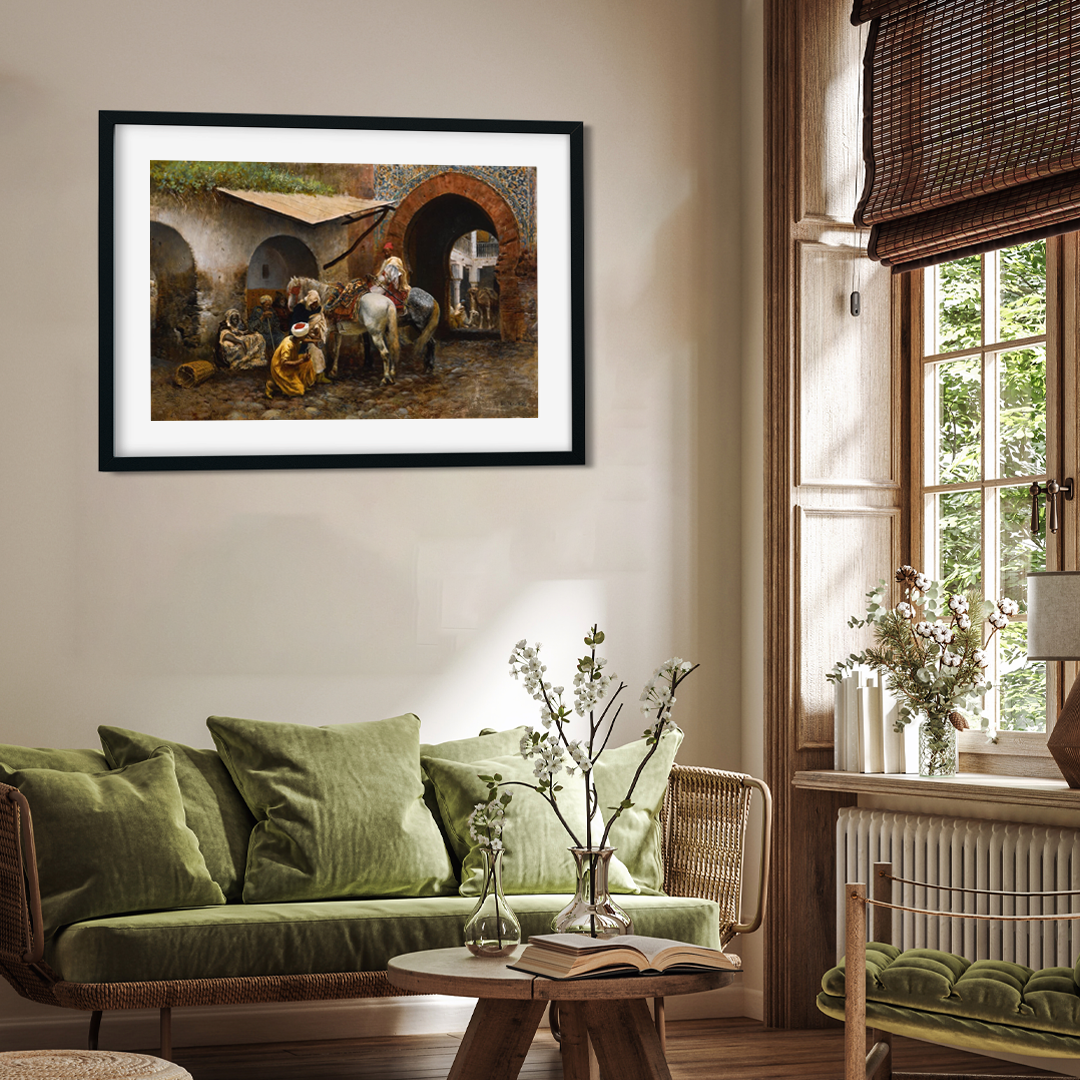 Horse Care in Oriental Market Painting 3 : 2 Horizontal Premium Wall Art Canvas by MeriDeewar