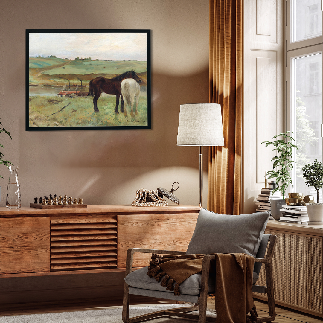 Horses in a Meadow Painting 5 : 4 Horizontal Premium Wall Art Canvas by MeriDeewar