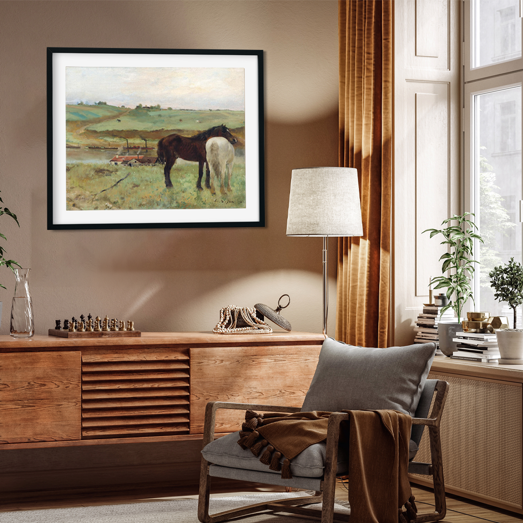 Horses in a Meadow Painting 5 : 4 Horizontal Premium Wall Art Canvas by MeriDeewar