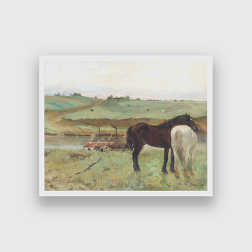 Horses in a Meadow Painting 5 : 4 Horizontal Premium Wall Art Canvas by MeriDeewar