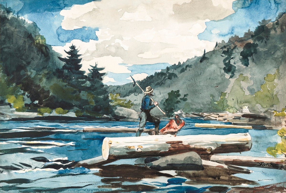 Hudson River Logging painting - Meri Deewar 3 : 2 Horizontal Premium Wall Art Canvas by MeriDeewar