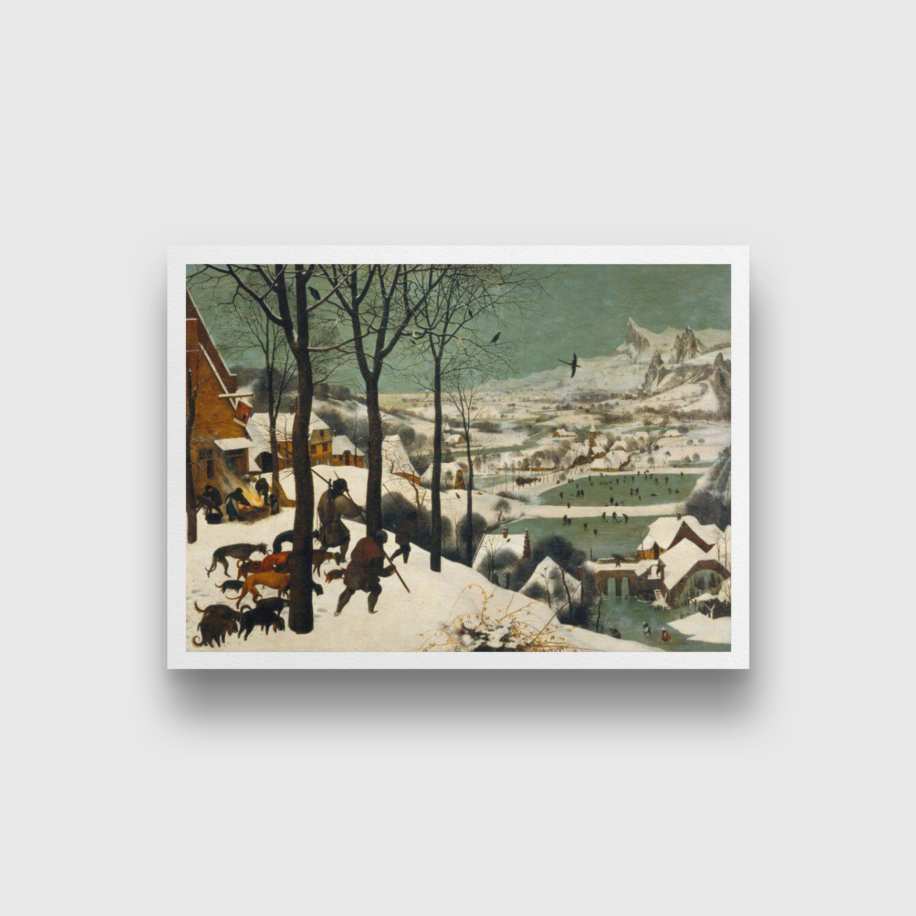 Hunters In The Snow Painting - Meri Deewar 4 : 3 Horizontal Premium Wall Art Canvas by MeriDeewar