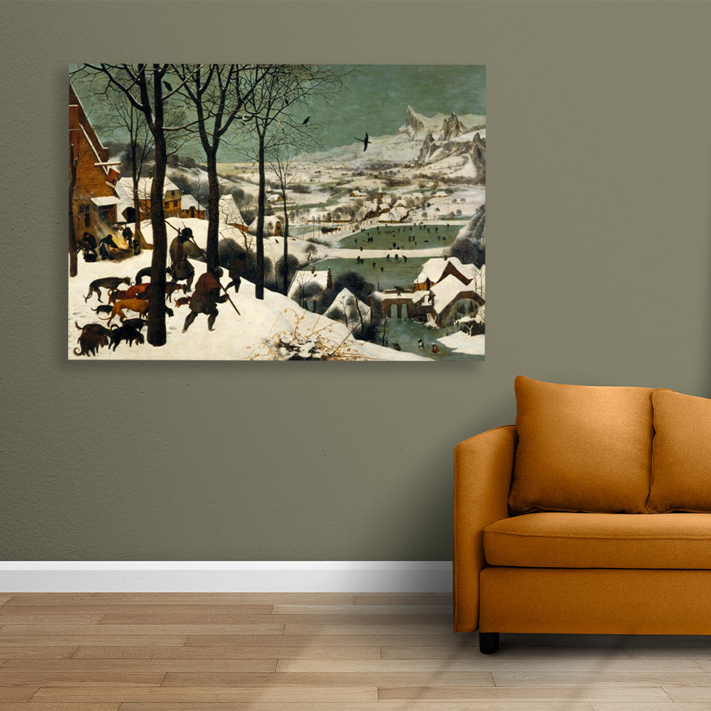 Hunters In The Snow Painting - Meri Deewar 4 : 3 Horizontal Premium Wall Art Canvas by MeriDeewar