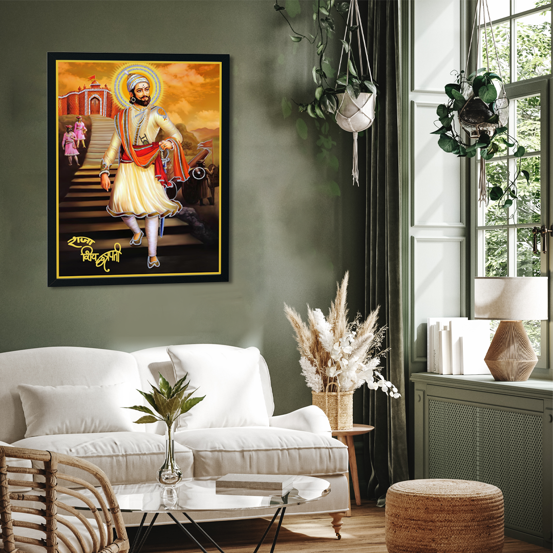 Illustrious Shivaji Framed Wall Painting 2 : 3 Vertical Premium Wall Art Canvas by MeriDeewar