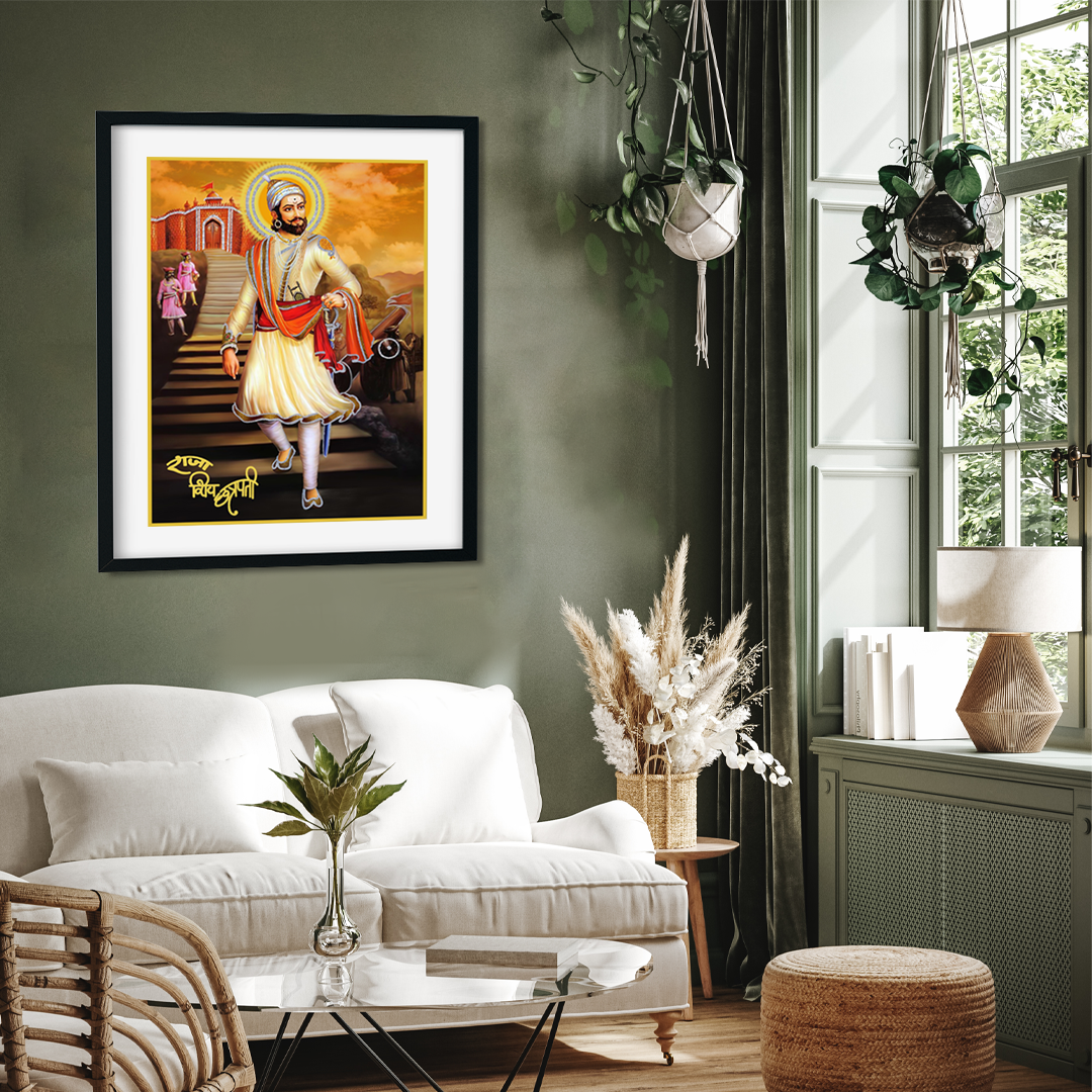 Illustrious Shivaji Framed Wall Painting 2 : 3 Vertical Premium Wall Art Canvas by MeriDeewar