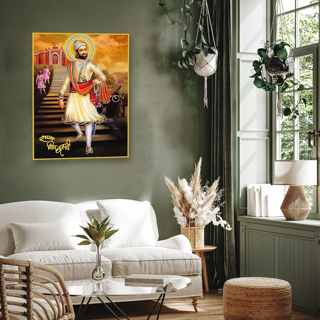 Illustrious Shivaji Framed Wall Painting 2 : 3 Vertical Premium Wall Art Canvas by MeriDeewar