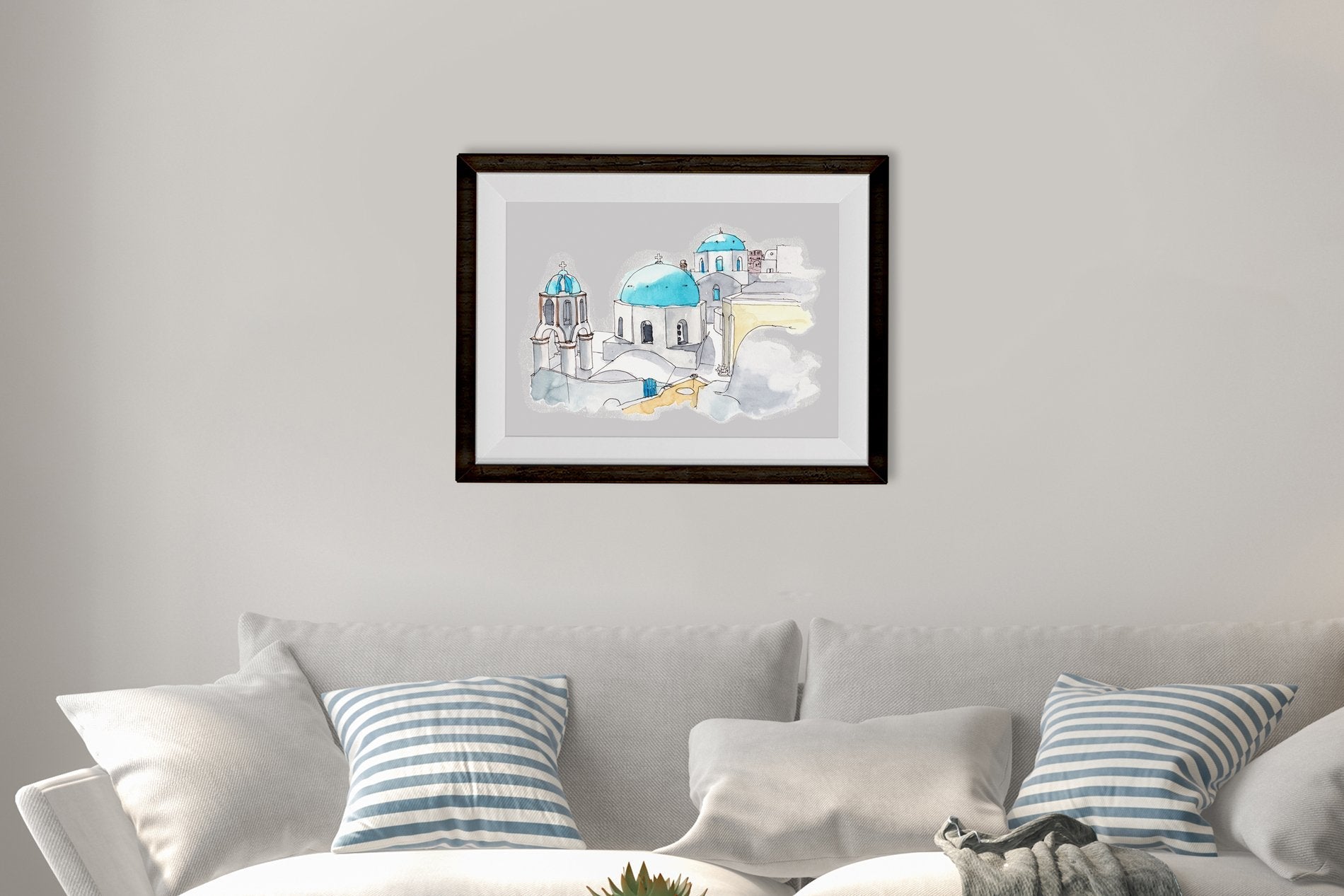 Imerovigli Village Illustration Painting - Meri Deewar 3 : 2 Horizontal Premium Wall Art Canvas by MeriDeewar