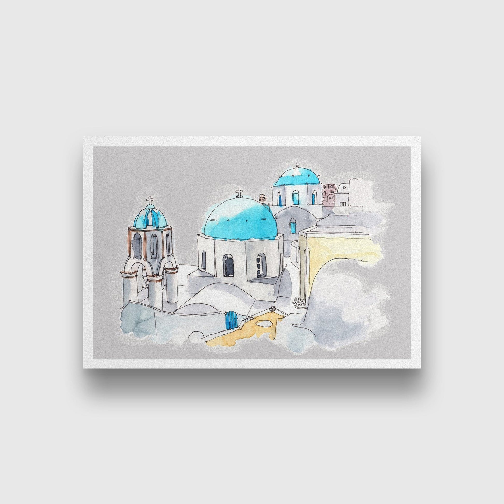 Imerovigli Village Illustration Painting - Meri Deewar 3 : 2 Horizontal Premium Wall Art Canvas by MeriDeewar