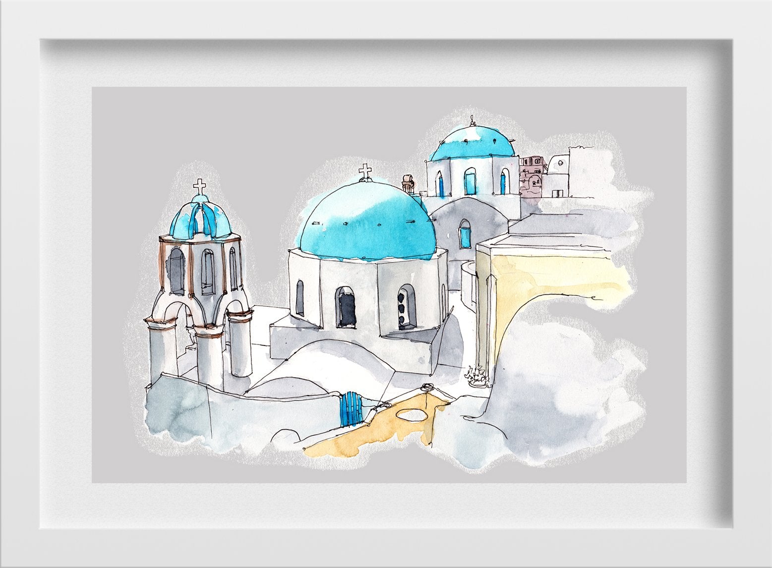 Imerovigli Village Illustration Painting - Meri Deewar 3 : 2 Horizontal Premium Wall Art Canvas by MeriDeewar