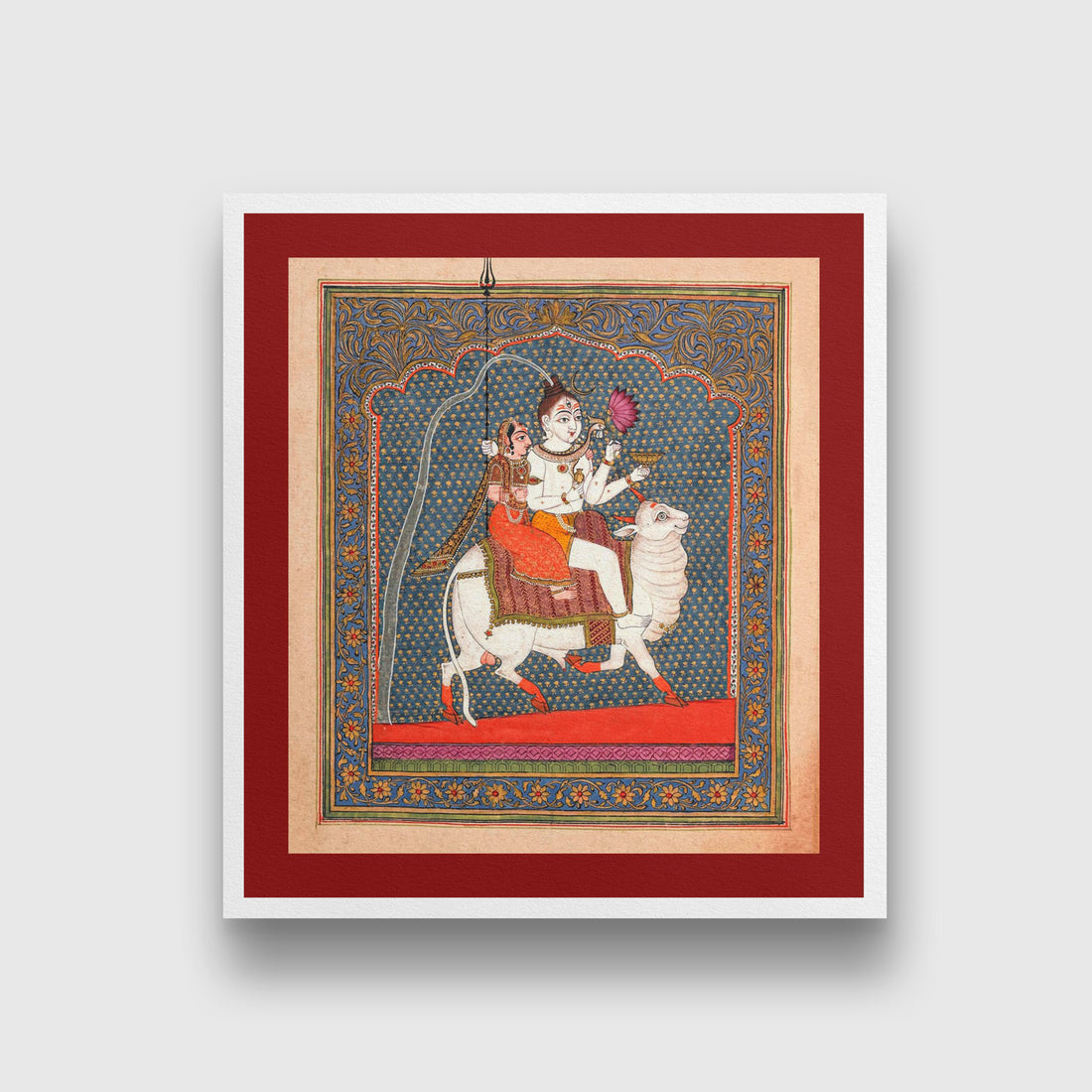 Indian Artistry Painting Mahadev Parvati Miniature - MeriDeewar 1 : 1 Square Premium Wall Art Canvas by MeriDeewar